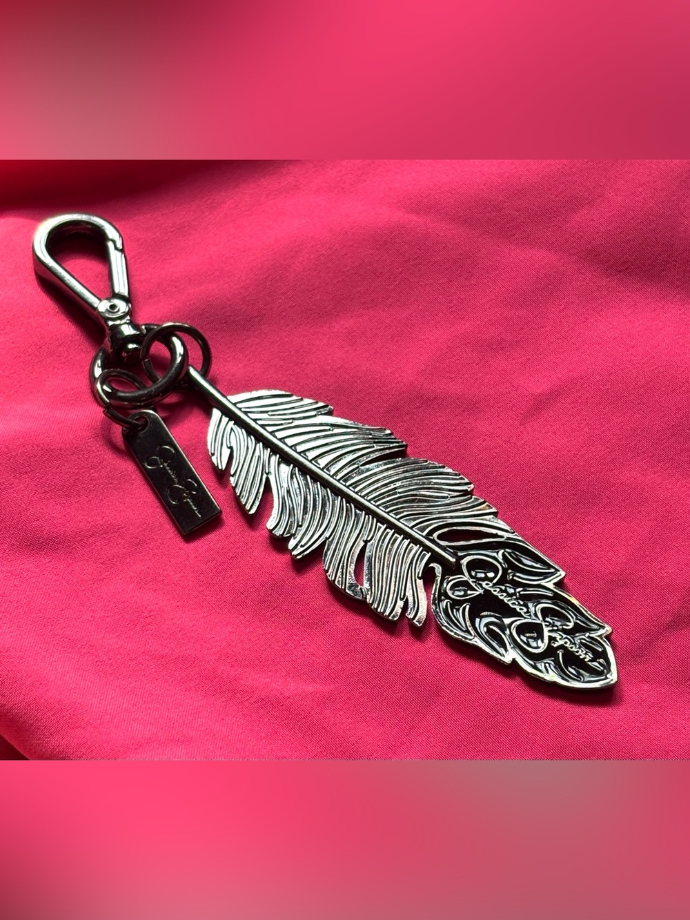 Jessica Simpson Feather Purse Charm Tag Gun Metal